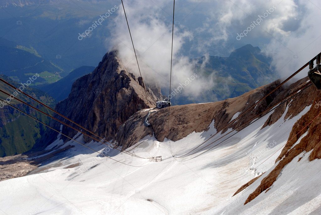 Marmolada lift, italian mountain landscape, Dolomiti