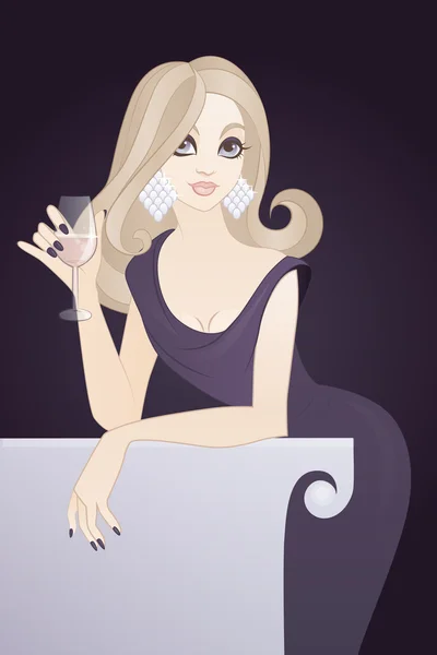 Kvinna med ett glas vin — Stock vektor