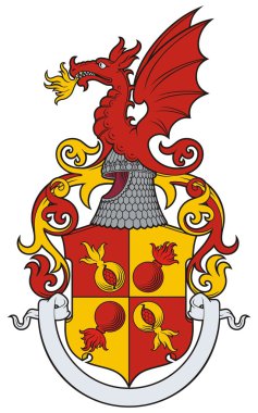 The arms with a grenade, a pomegranate and a dragon in сrest clipart