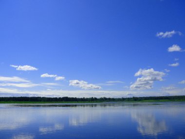 een blauwe rivier in het zonnige zomerdag