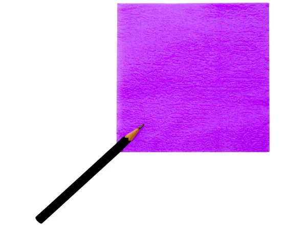 De paarse notitie en het zwart potlood — Stockfoto