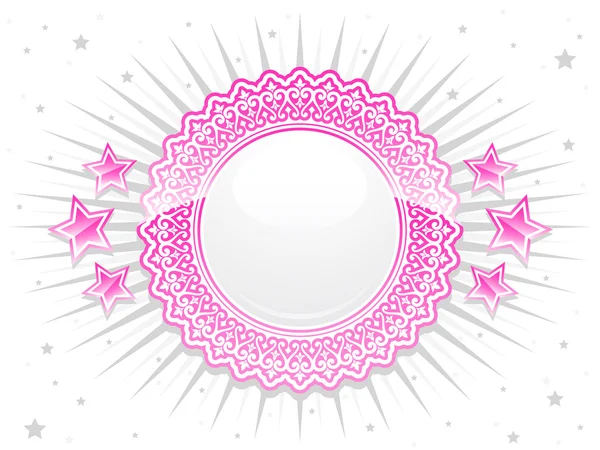 Pink shiny lace crest with bolts and stars — Stock Vector