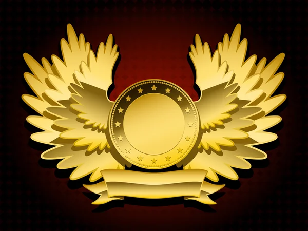 Goldglänzendes Wappen mit Flügeln und Banner — Stockvektor