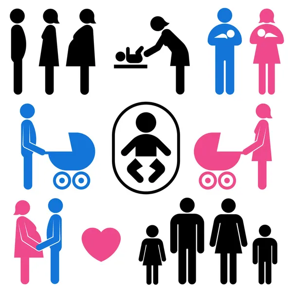 Familie en baby pictogrammenset — Stockvector