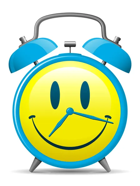 Relógio de alarme clássico com rosto sorridente — Vetor de Stock