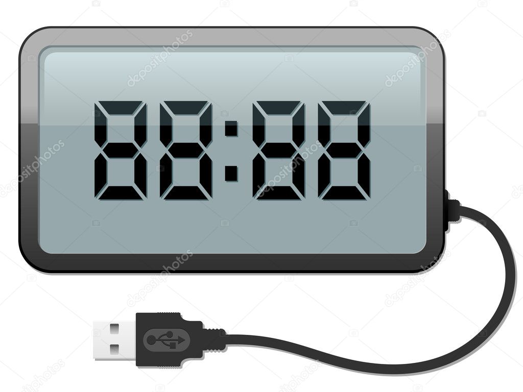 Digital alarm clock with USB cable