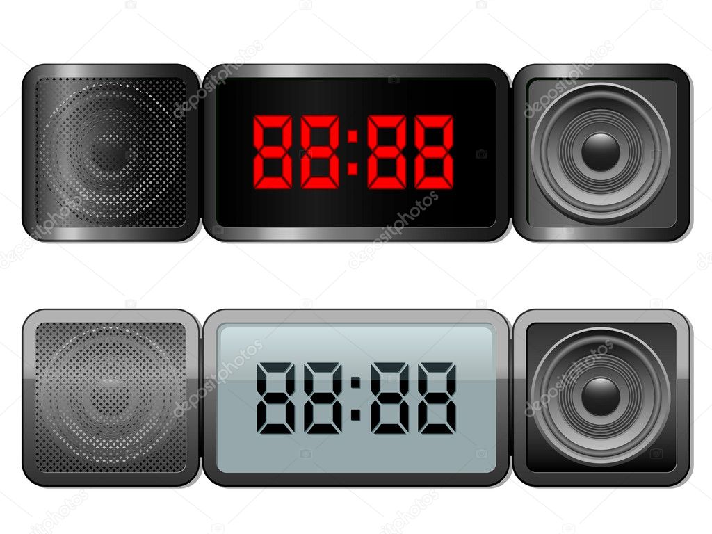 Digital alarm clock with speakers