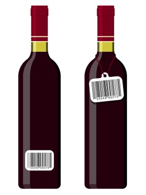 Wine bottles with bar code tag clipart