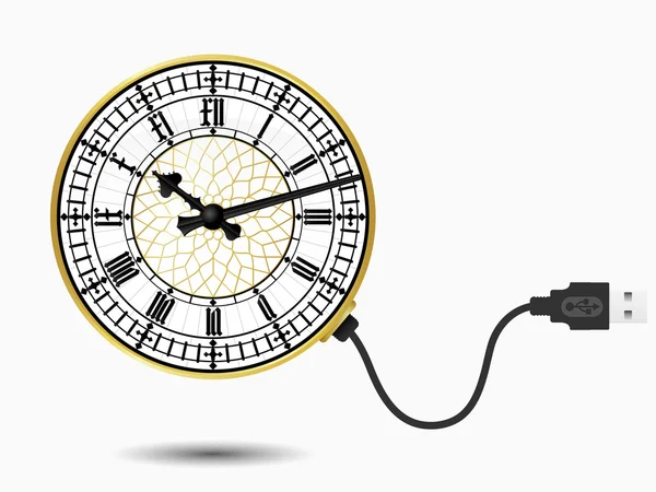 Big Ben Uhr mit USB-Kabel — Stockvektor