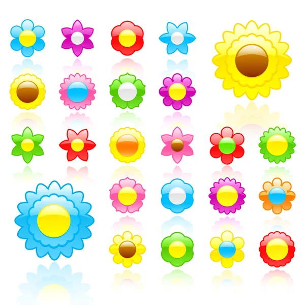 Glossy flower icon set — Stock Vector