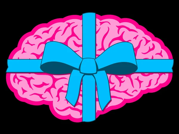 Gehirn-Geschenk mit blauer Schleife — Stockvektor
