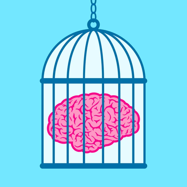 Cervello catturato in gabbia per uccelli — Vettoriale Stock