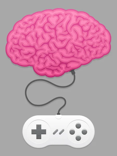 Brain with computer game pad — Stock Vector