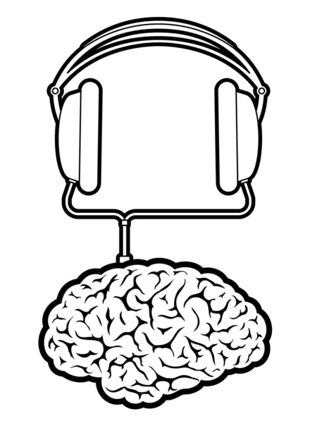 Brain music player with headphones — Stock Vector