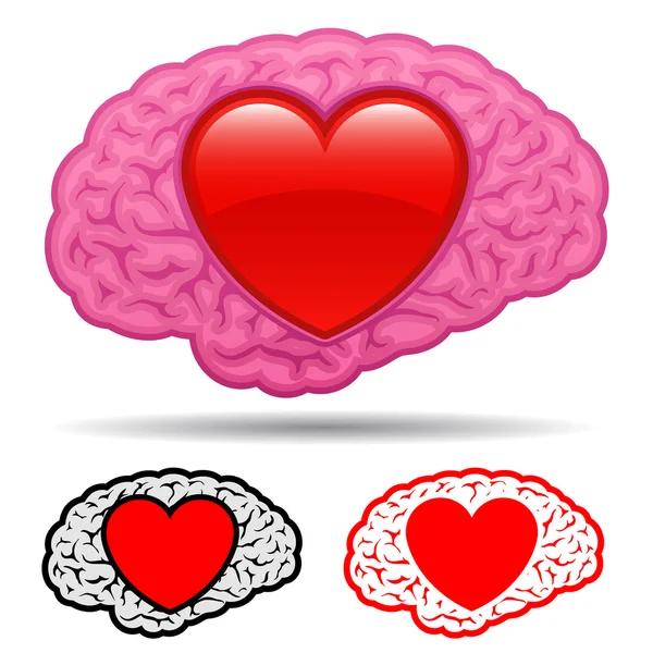 Gehirn mit Herz, das an Liebe denkt — Stockvektor