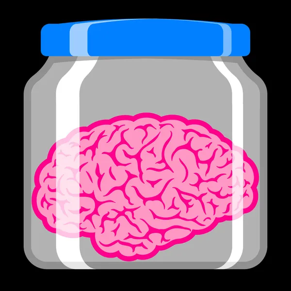 Pink brain in glass jar — Stock Vector