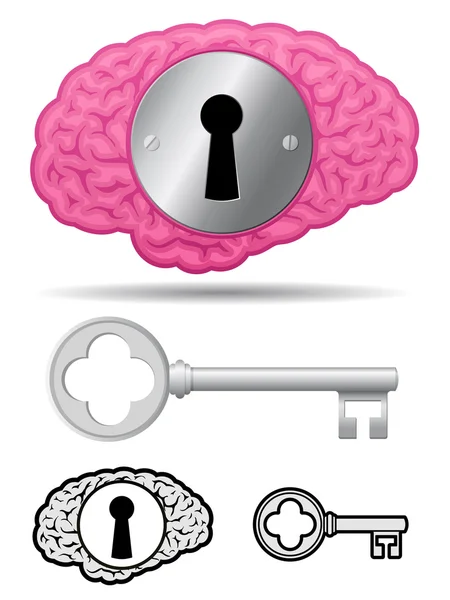 Confidential brain with lock and key — Stock Vector