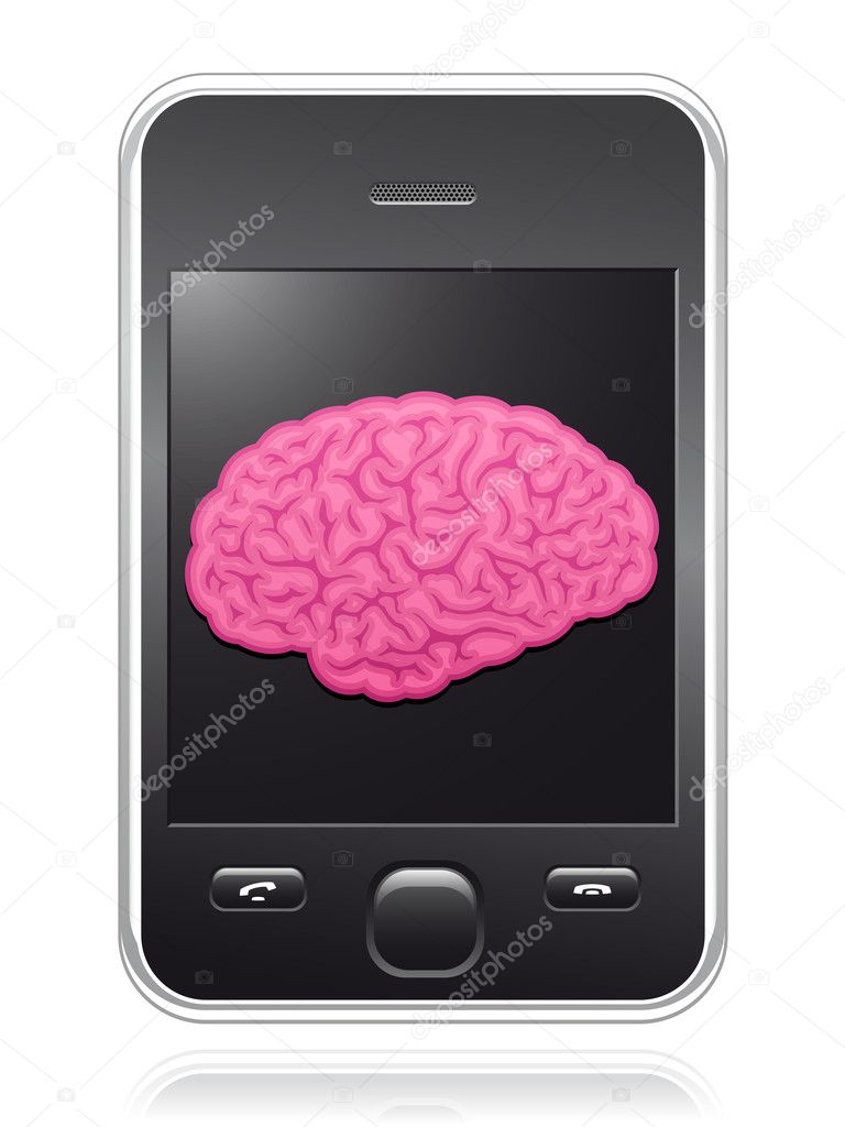 Smart phone with pink brain on screen