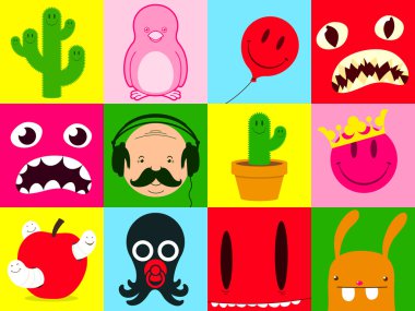 Colorful cartoon icon collection clipart