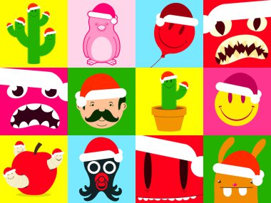 Colorful santa cartoon icon collection clipart