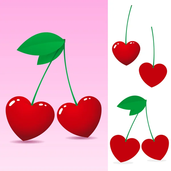 Cherry heart collection — Stock Vector