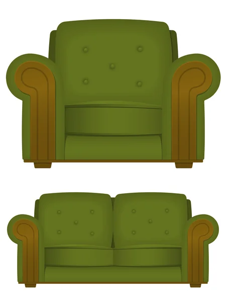 Poltrona retro verde e sofá —  Vetores de Stock