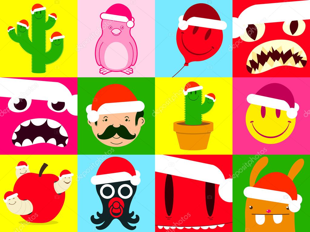 Colorful santa cartoon icon collection
