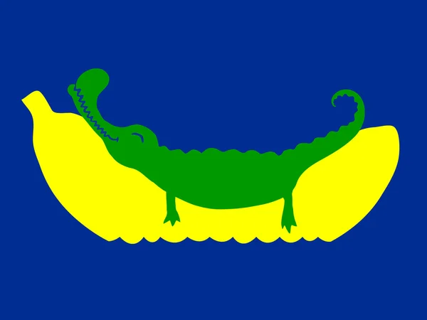 睡上巨大香蕉浮动鳄鱼 — 图库矢量图片