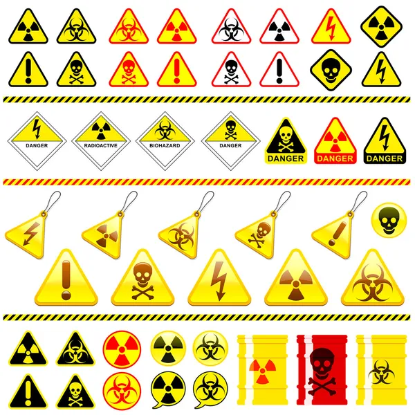 Große Sammlung von Symbolen für Gefahren — Stockvektor