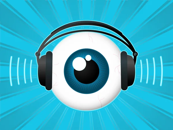 Eyeball com fones de ouvido — Vetor de Stock
