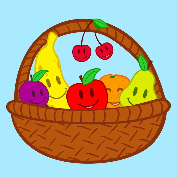 Φρούτα στο καλάθι doodle πρόσωπο χαμόγελο — Διανυσματικό Αρχείο