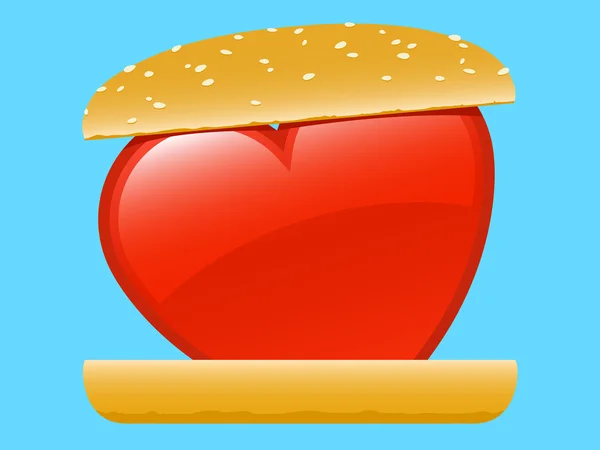 Hart liefde hamburger fastfood — Stockvector