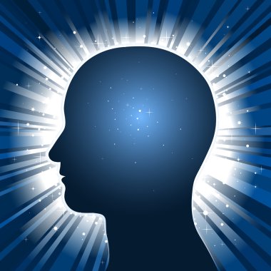 Head silhouette with star burst background clipart