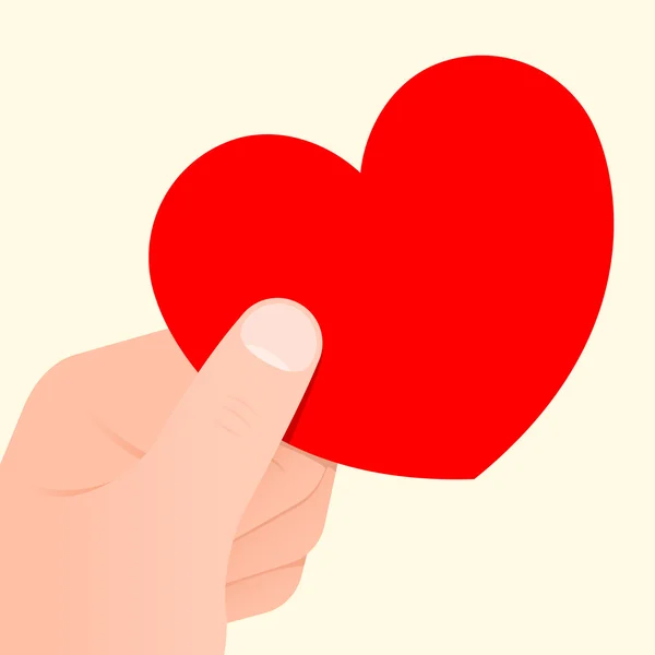 Mano sosteniendo un corazón rojo — Vector de stock