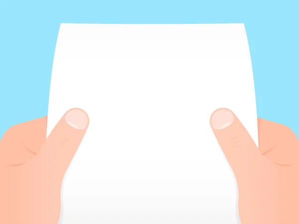 Deux mains tenant une feuille blanche de papier — Image vectorielle