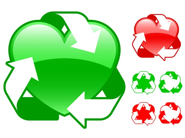Herzset mit Recycling-Symbol — Stockvektor