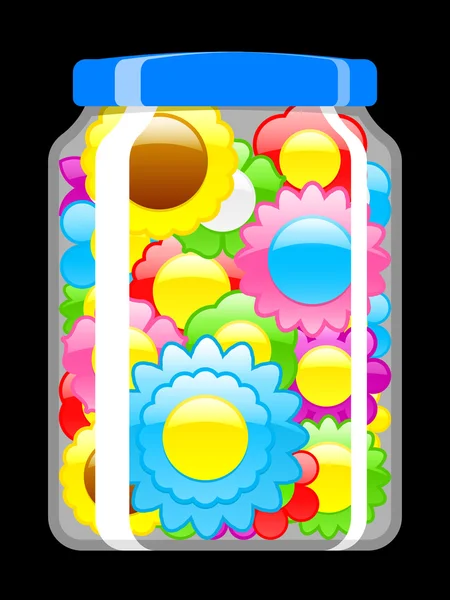 Colorful blossoms in preserving jar — Stock Vector