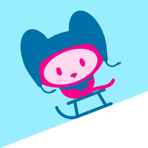 可爱小猫的帽和围巾在雪橇上 — 图库矢量图片