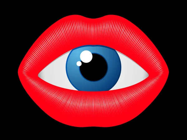Блакитне око дивиться з жіночого рота — стоковий вектор