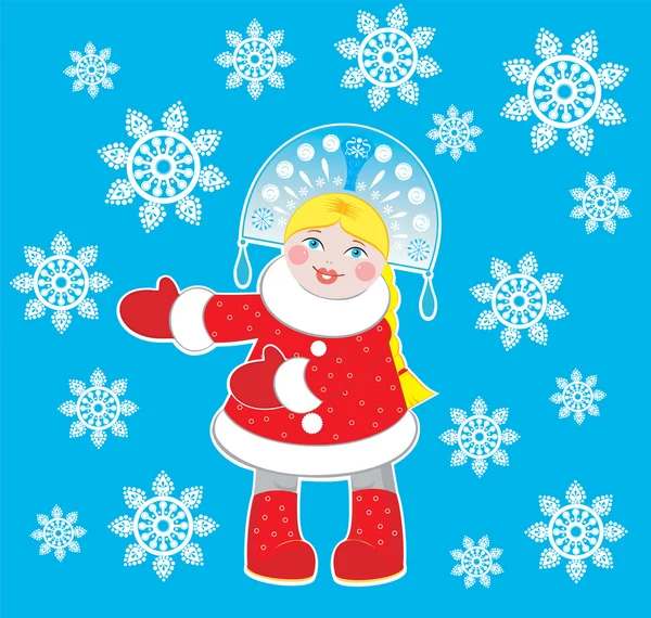 Snow Maiden on a blue background — Stock Vector