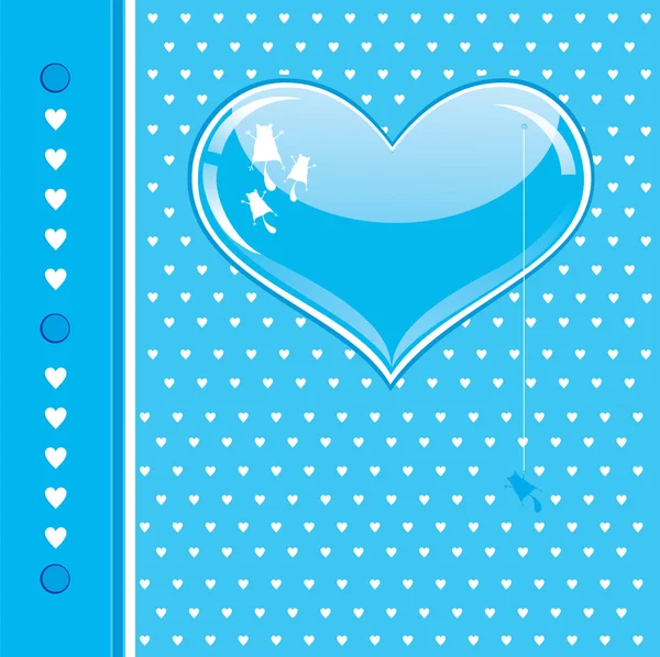 Κάρτα φορέα με μια μπλε καρδιά και γάτες σιλουέτα — Διανυσματικό Αρχείο