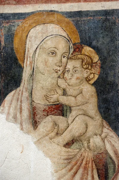 Narni (Italia): Virgen María y el Niño, fresco en una iglesia — Foto de Stock
