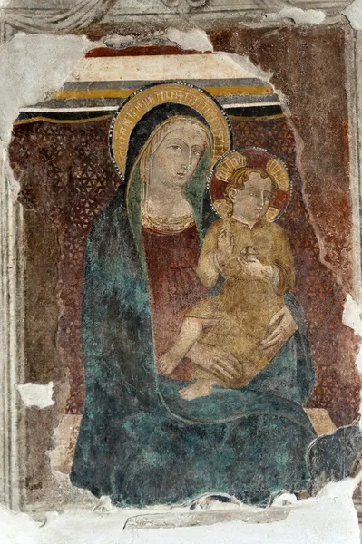 Нарни (Италия): Дева Мария и дитя, фреска в церкви — стоковое фото
