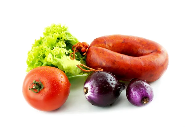 Овощи и колбаса — стоковое фото