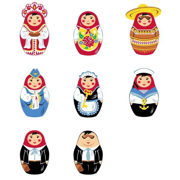 Sada ikon Ruská panenka matrjoška — Stockový vektor