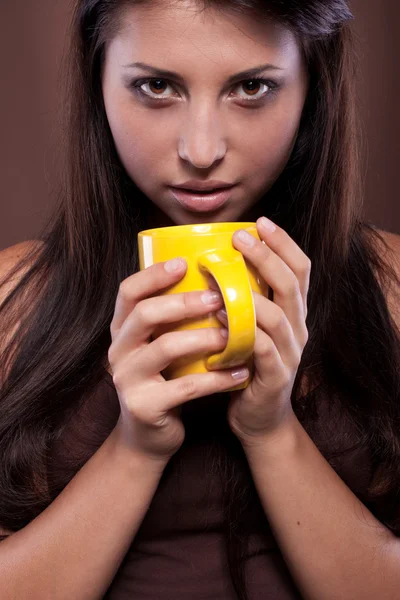 stock image Woman with cup of beverage