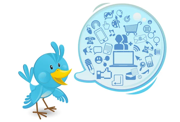 Κοινωνικής δικτύωσης bluebird μέσα ενημέρωσης με μια φούσκα ομιλία — Διανυσματικό Αρχείο