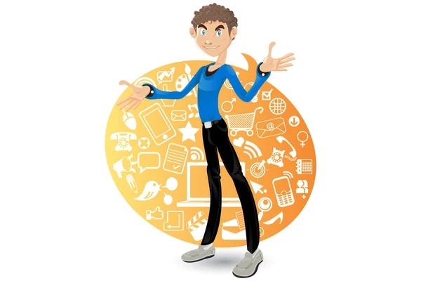Social Networking Boy Browsing Sites — Stock Vector