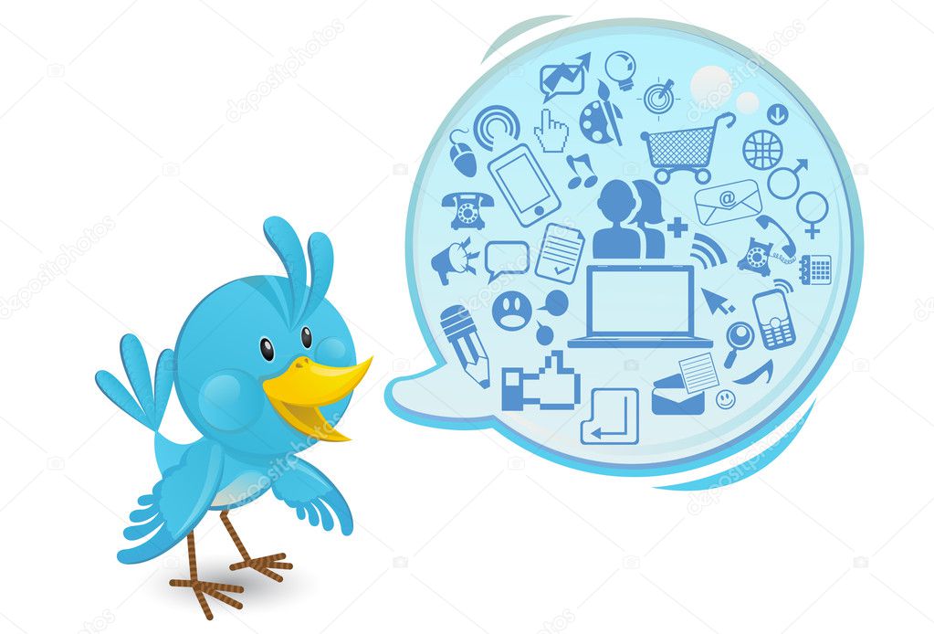 Social networking media bluebird with a speech bubble