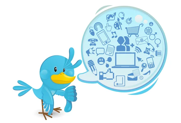 Sosyal ağ medya mavi kuş ile bir konuşma balonu — Stok Vektör